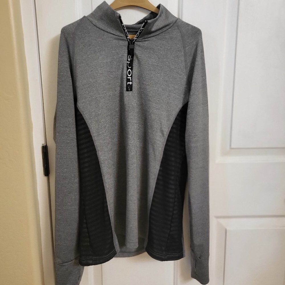 bebe Sportswear 1/4-Zip Pullover Black and Gray SIZE: LARGE - Picture 1 of 9